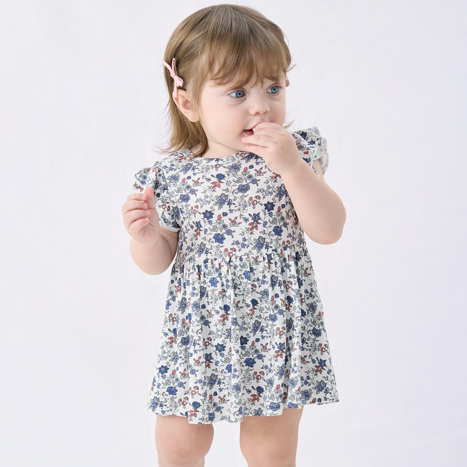 pureborn Baby GIrls Viscose from Bamboo Bodysuit Dress Ruffle Sleeve Romper Playwear Dresses 0-24M