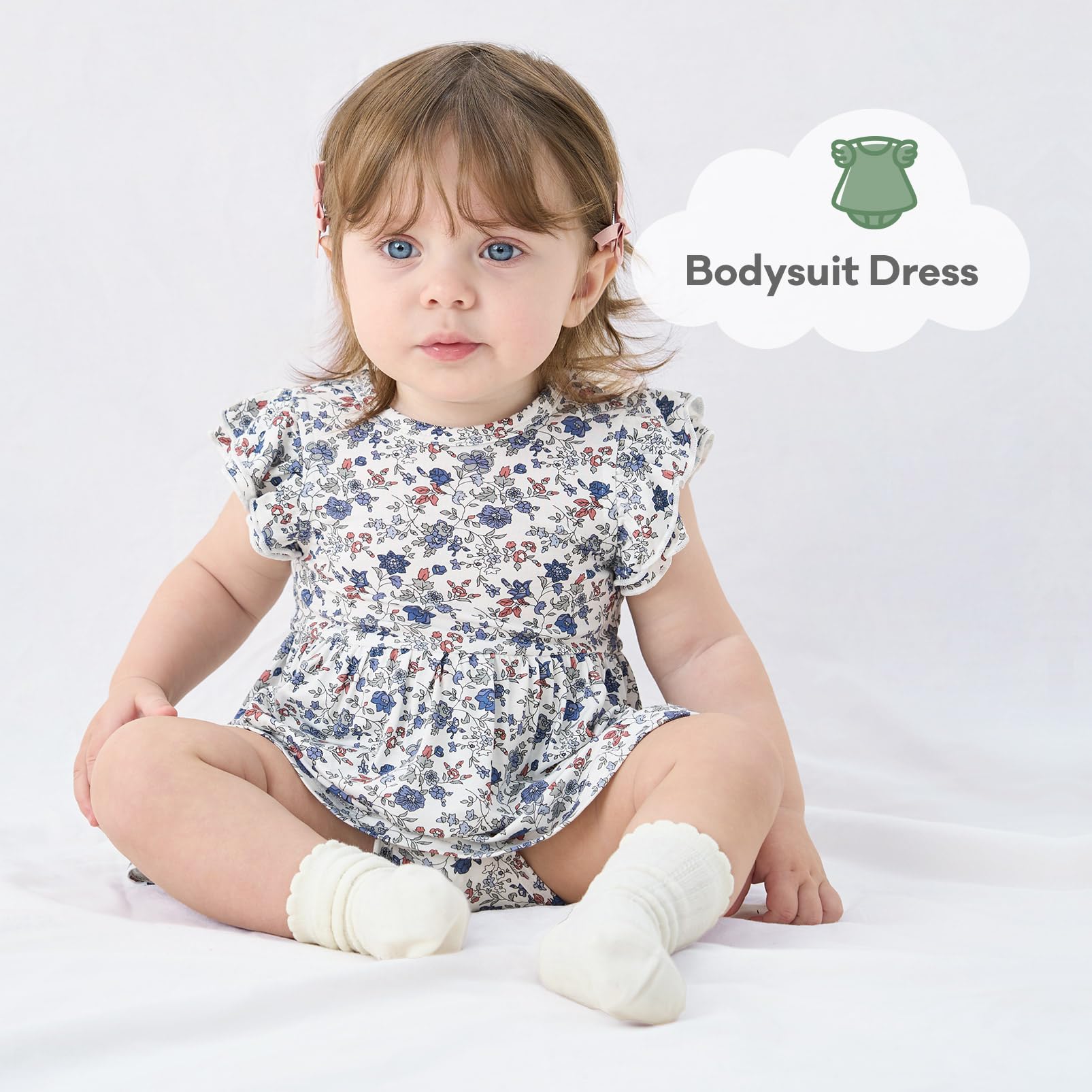 pureborn Baby GIrls Viscose from Bamboo Bodysuit Dress Ruffle Sleeve Romper Playwear Dresses 0-24M