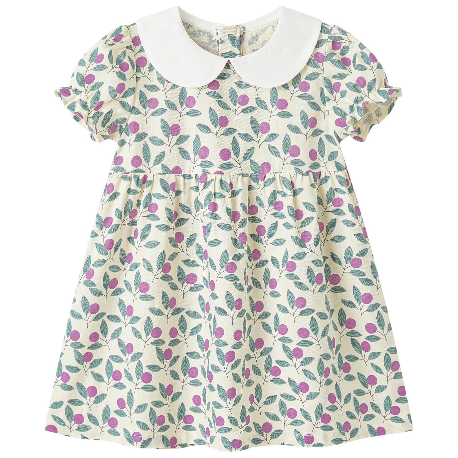 pureborn Baby Toddler Girl Woven Dress Short Sleeve Cotton Playwear Dresses 0-5T