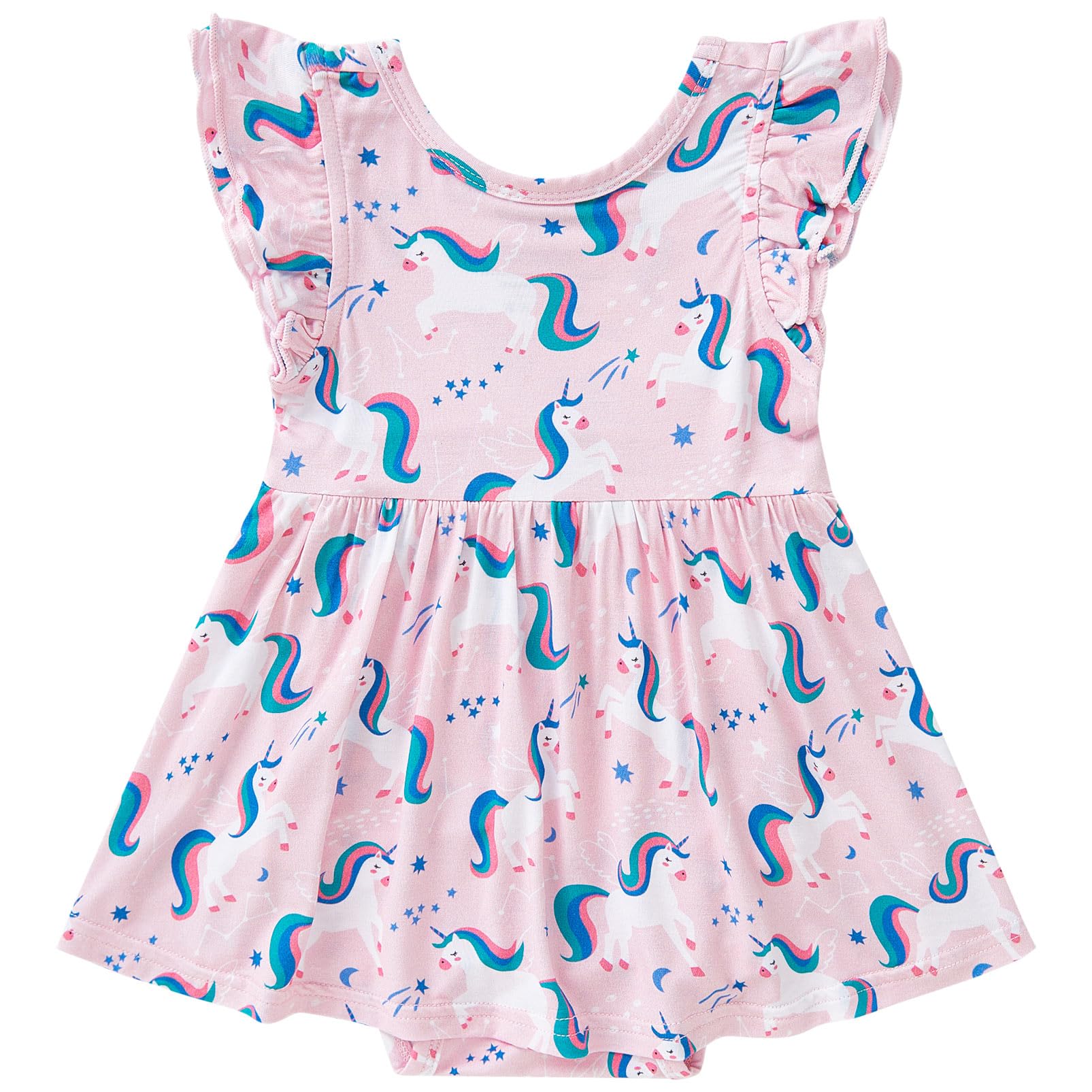 pureborn Baby GIrls Viscose from Bamboo Bodysuit Dress Ruffle Sleeve Romper Playwear Dresses 0-24M