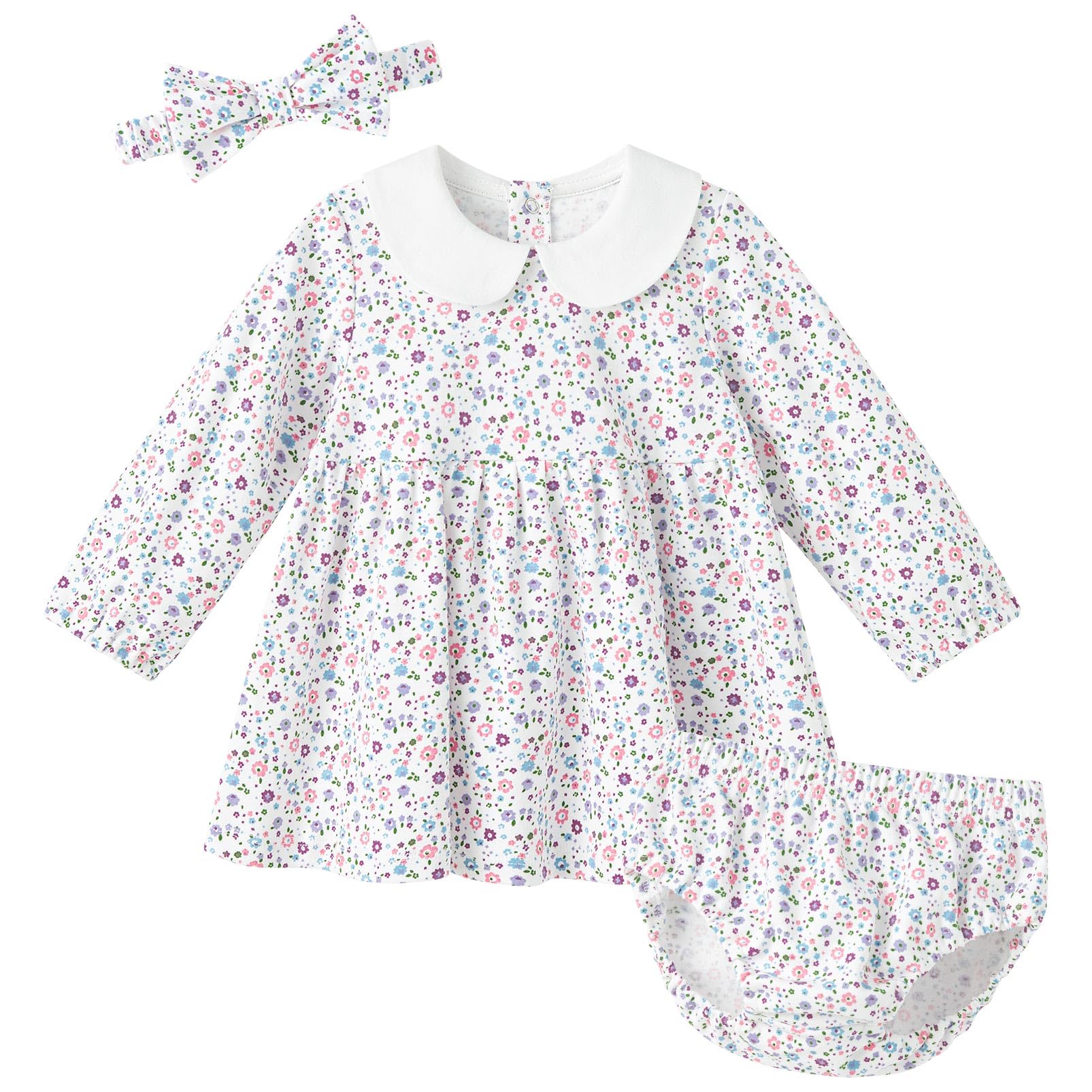 pureborn Baby Girls Dress with Bloomer Infant Girl Cotton Playwear Dress 0-24 Months