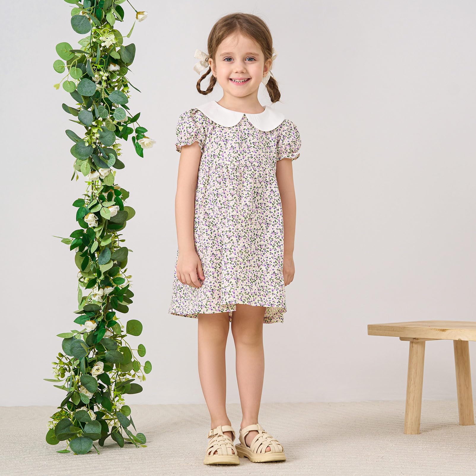 pureborn Baby Toddler Girl Woven Dress Short Sleeve Cotton Playwear Dresses 0-5T