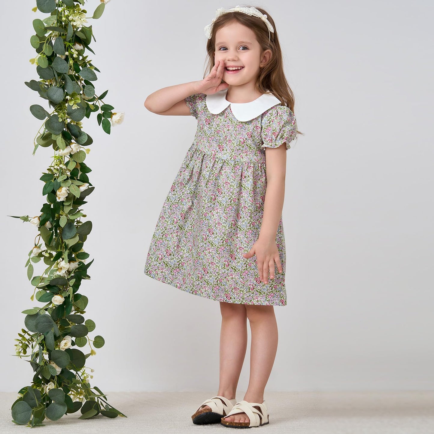 pureborn Baby Toddler Girl Woven Dress Short Sleeve Cotton Playwear Dresses 0-5T