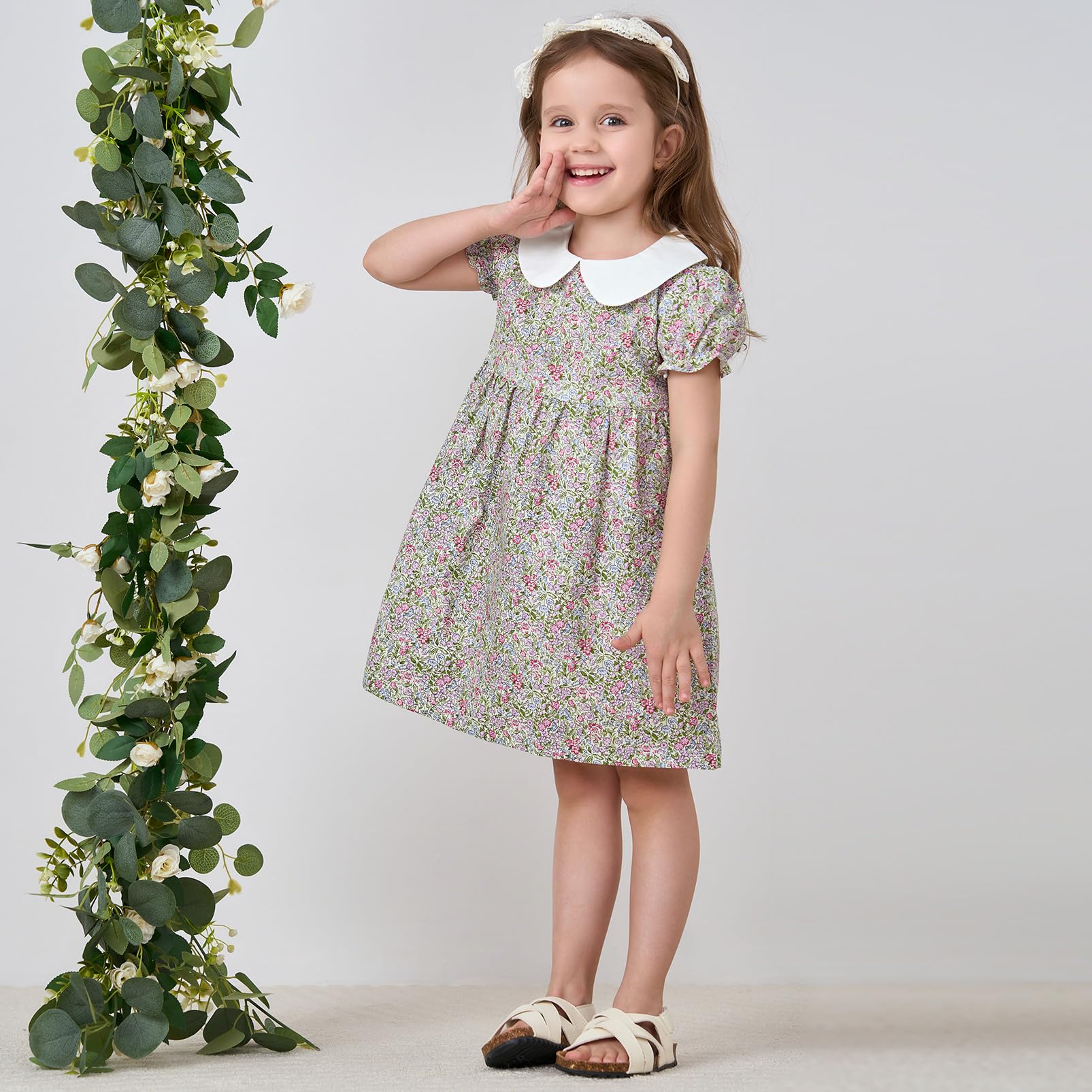 pureborn Baby Toddler Girl Woven Dress Short Sleeve Cotton Playwear Dresses 0-5T