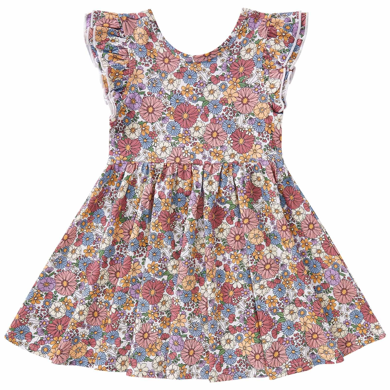 pureborn Baby Toddler Girl Viscose from Bamboo Dress Ruffled Sleeve 2-5T