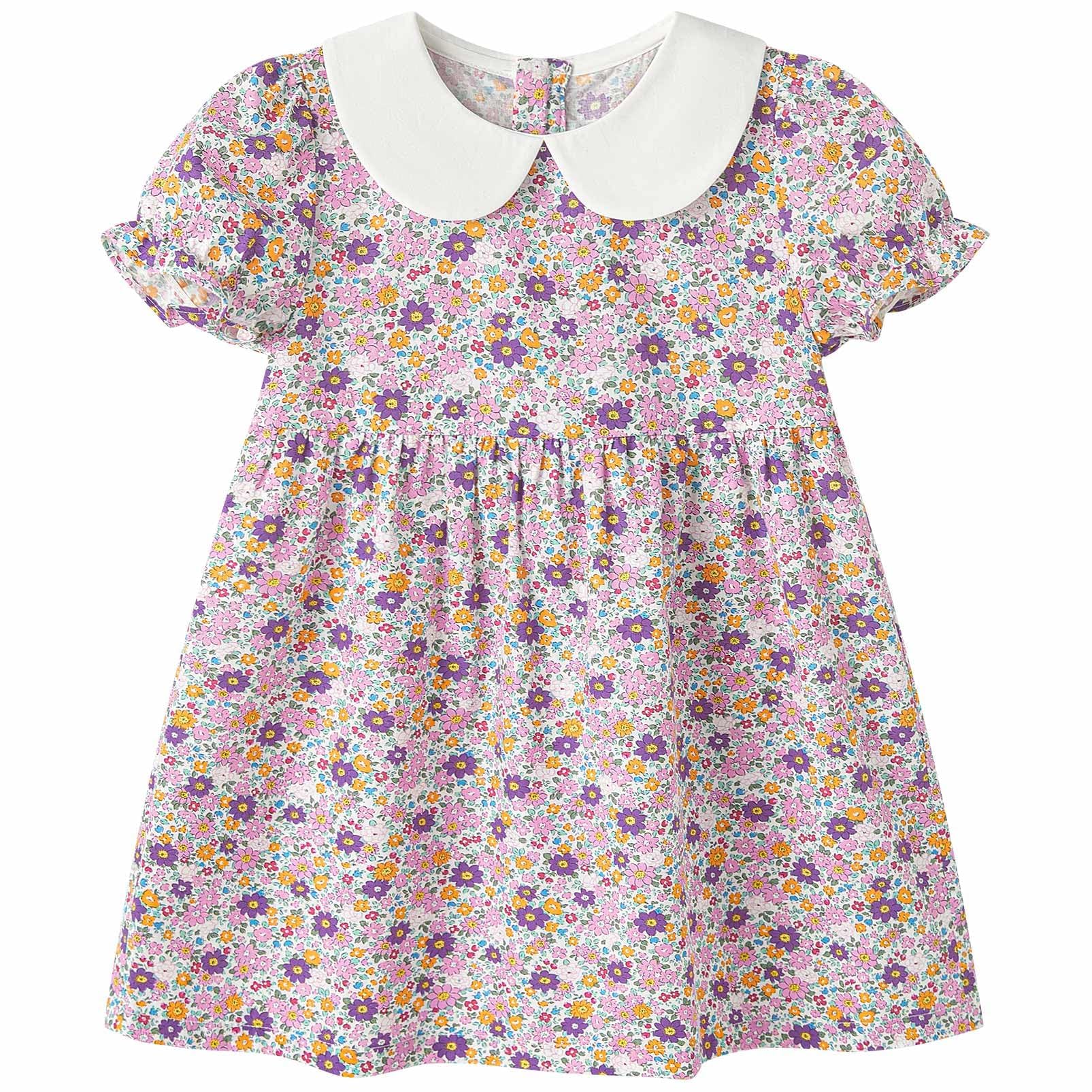 pureborn Baby Toddler Girl Woven Dress Short Sleeve Cotton Playwear Dresses 0-5T