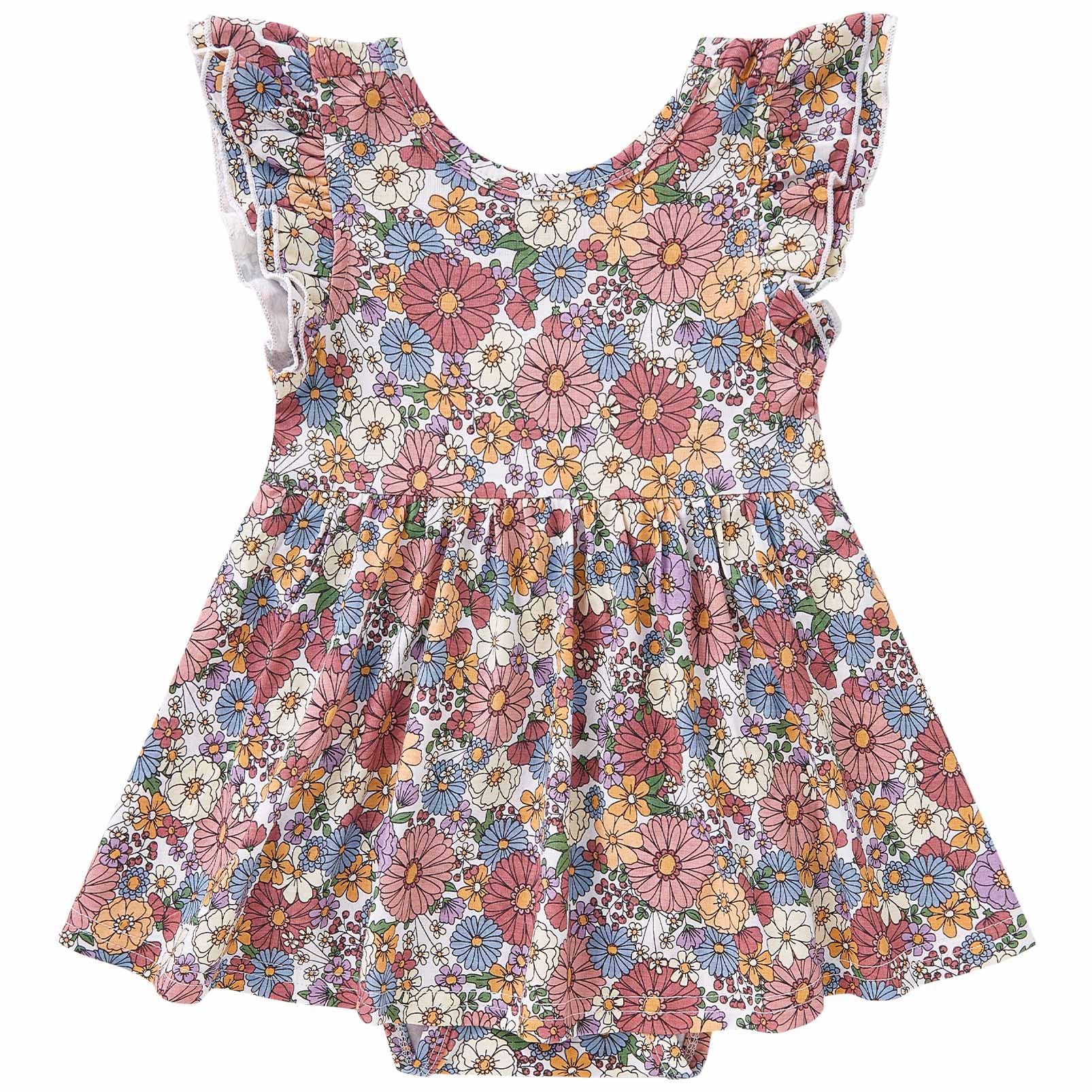 pureborn Baby GIrls Viscose from Bamboo Bodysuit Dress Ruffle Sleeve Romper Playwear Dresses 0-24M