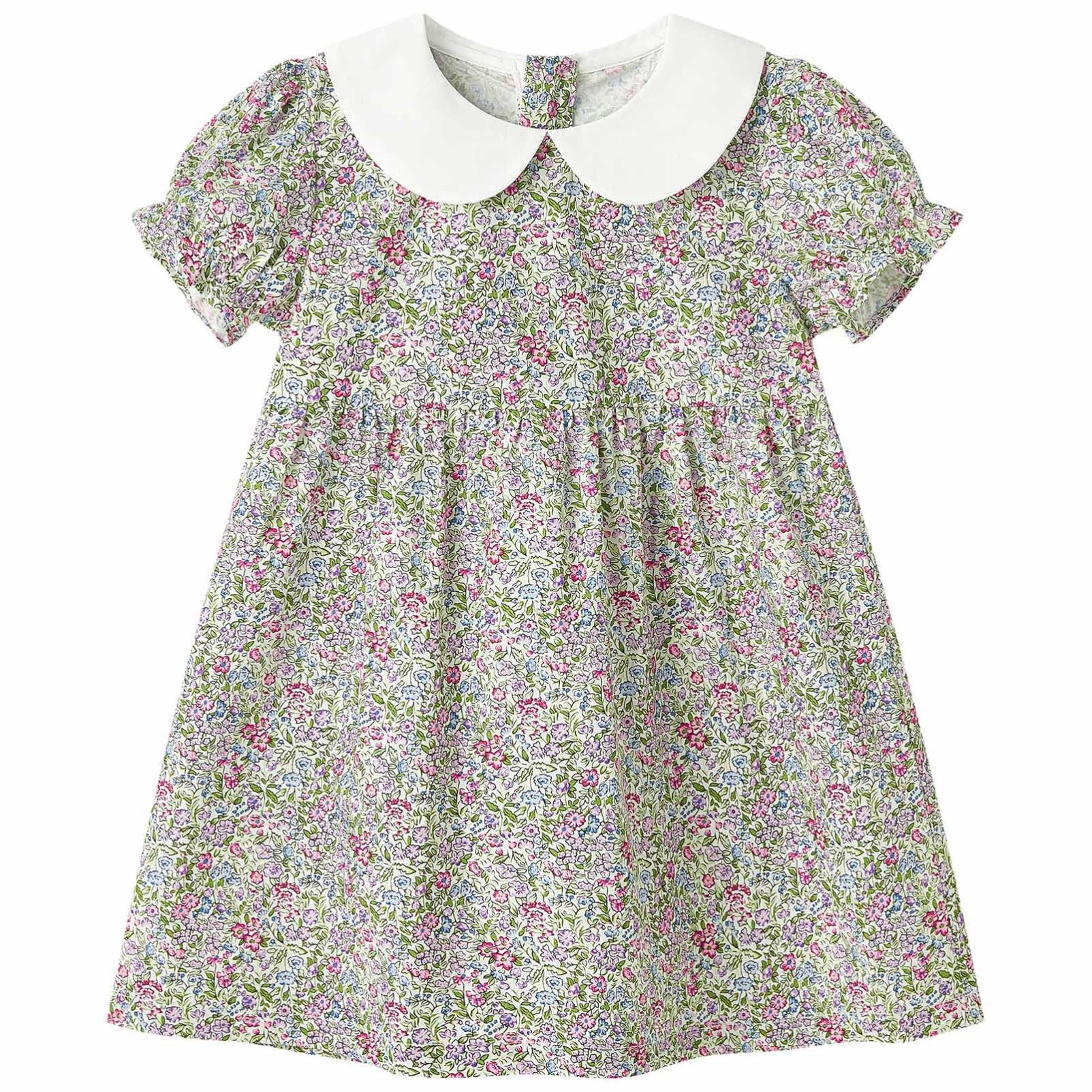 pureborn Baby Toddler Girl Woven Dress Short Sleeve Cotton Playwear Dresses 0-5T
