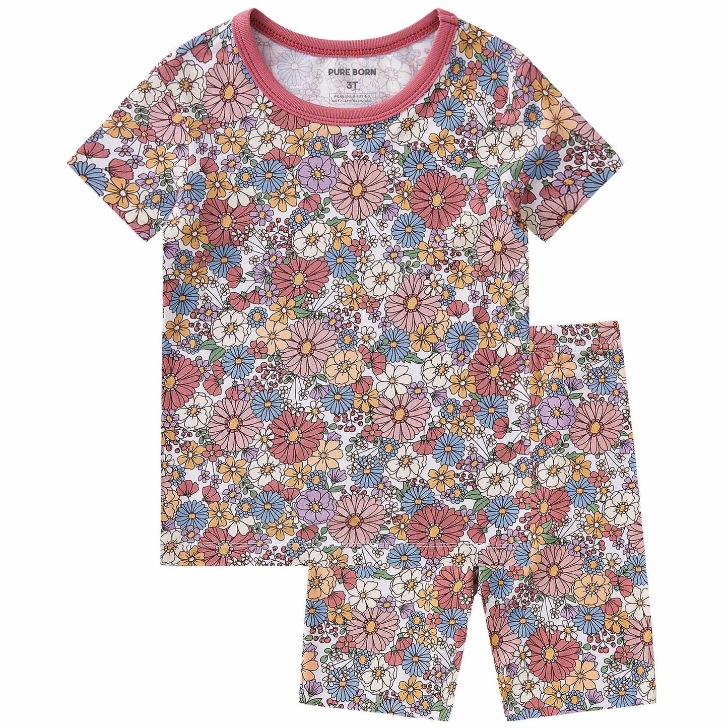 pureborn Toddler Little Kids Viscose From Bamboo Pajamas Set Short Sleeve Pjs Snug Fit Sleepwear 2pcs