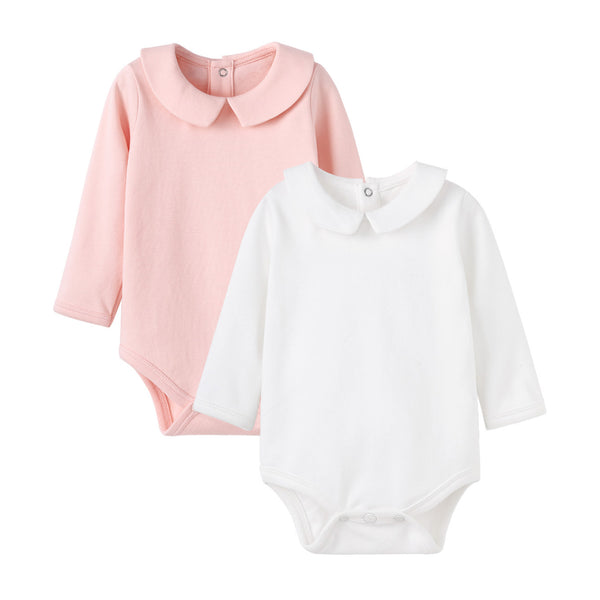 pureborn 2-Pack Unisex Baby Bodysuit Solid Baptism Long Sleeve peter pan collar White 12-18 Months
