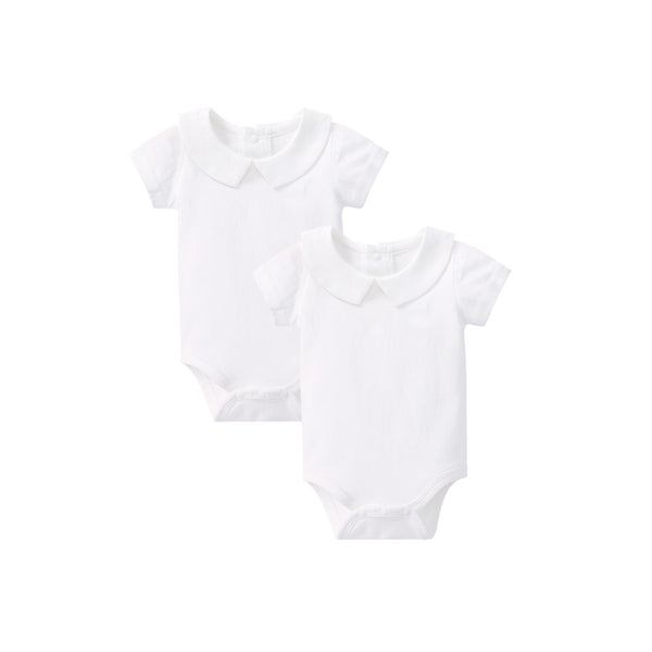 pureborn 2-Pack Unisex Baby Bodysuit Solid Baptism Long Sleeve peter pan collar White 12-18 Months