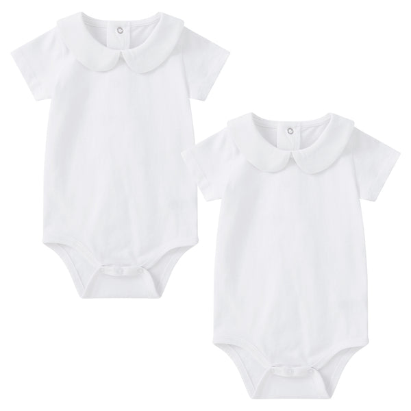 pureborn 2-Pack Unisex Baby Bodysuit Solid Baptism Long Sleeve peter pan collar White 12-18 Months