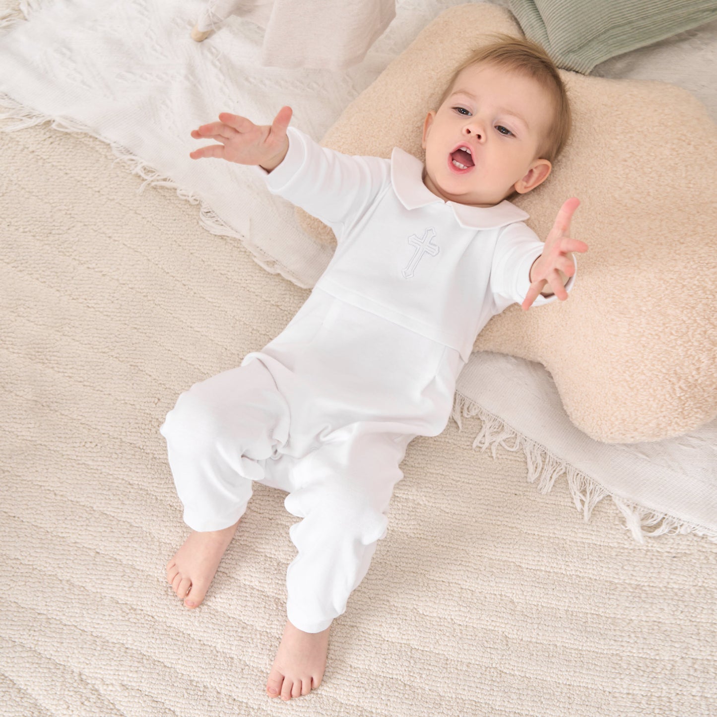 White Cross Baptism Outfit Long Sleeve