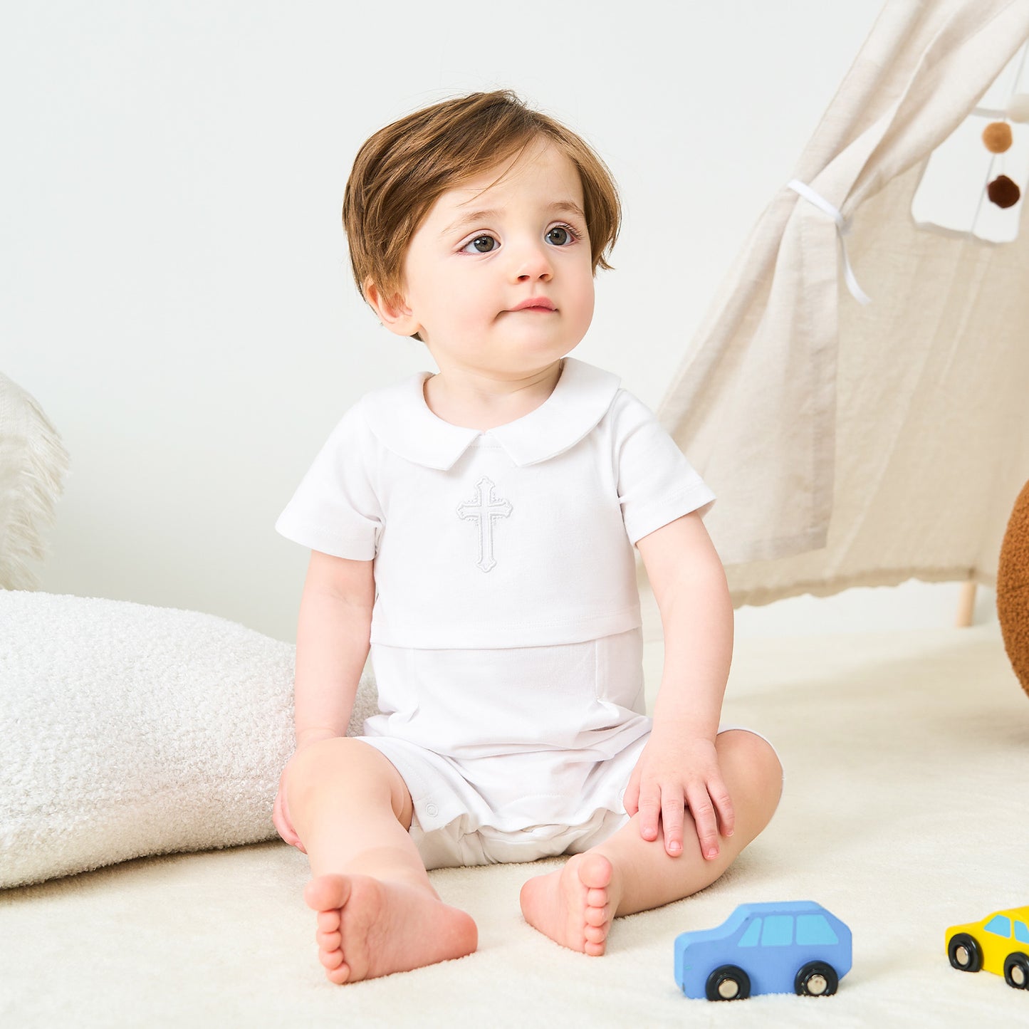 White Cross Baptism Outfit Long Sleeve