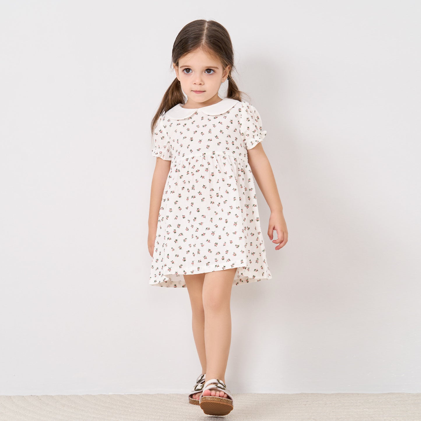 pureborn Baby Toddler Girl Woven Dress Short Sleeve Cotton Playwear Dresses 0-5T