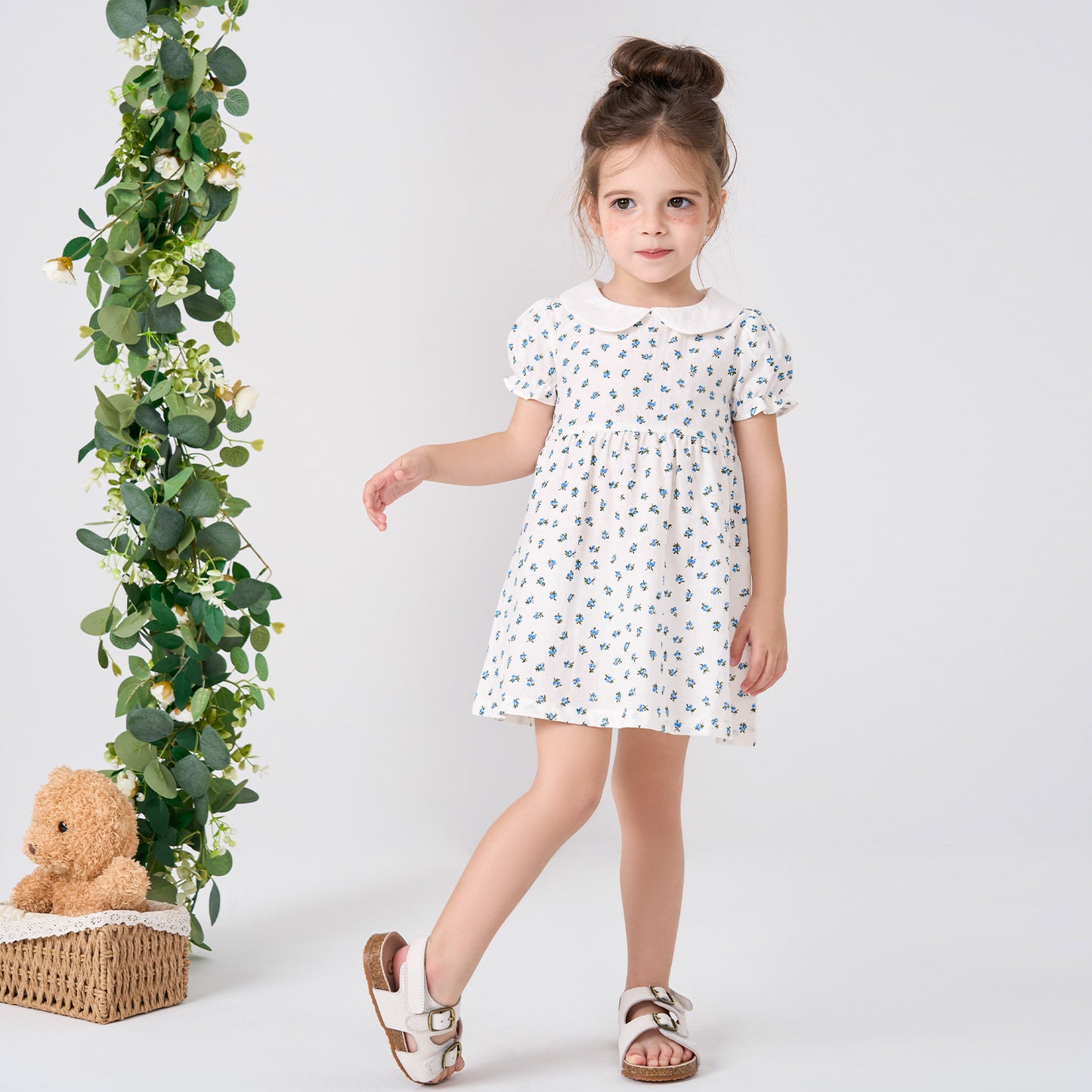 pureborn Baby Toddler Girl Woven Dress Short Sleeve Cotton Playwear Dresses 0-5T