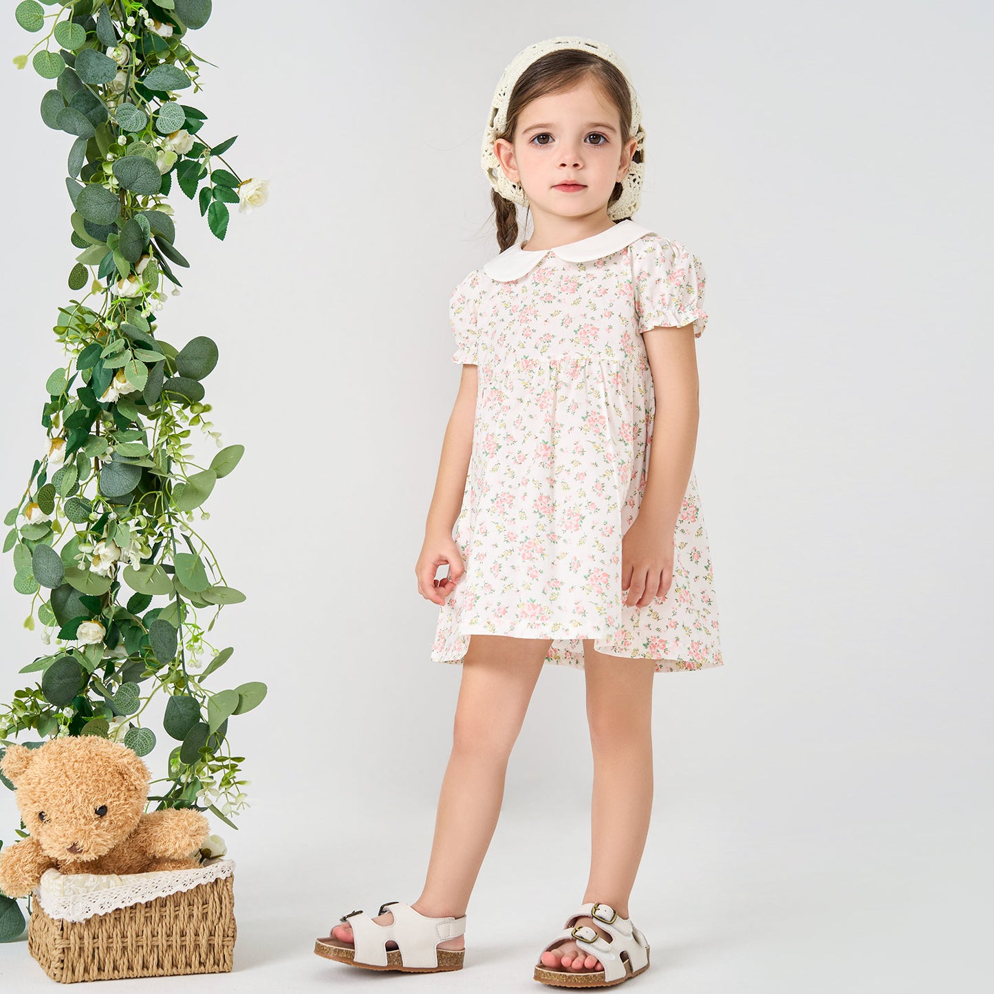 pureborn Baby Toddler Girl Woven Dress Short Sleeve Cotton Playwear Dresses 0-5T