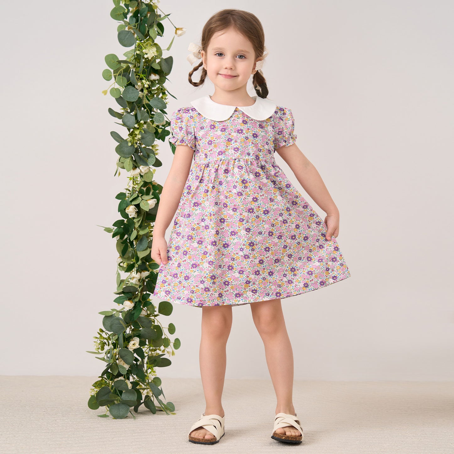pureborn Baby Toddler Girl Woven Dress Short Sleeve Cotton Playwear Dresses 0-5T