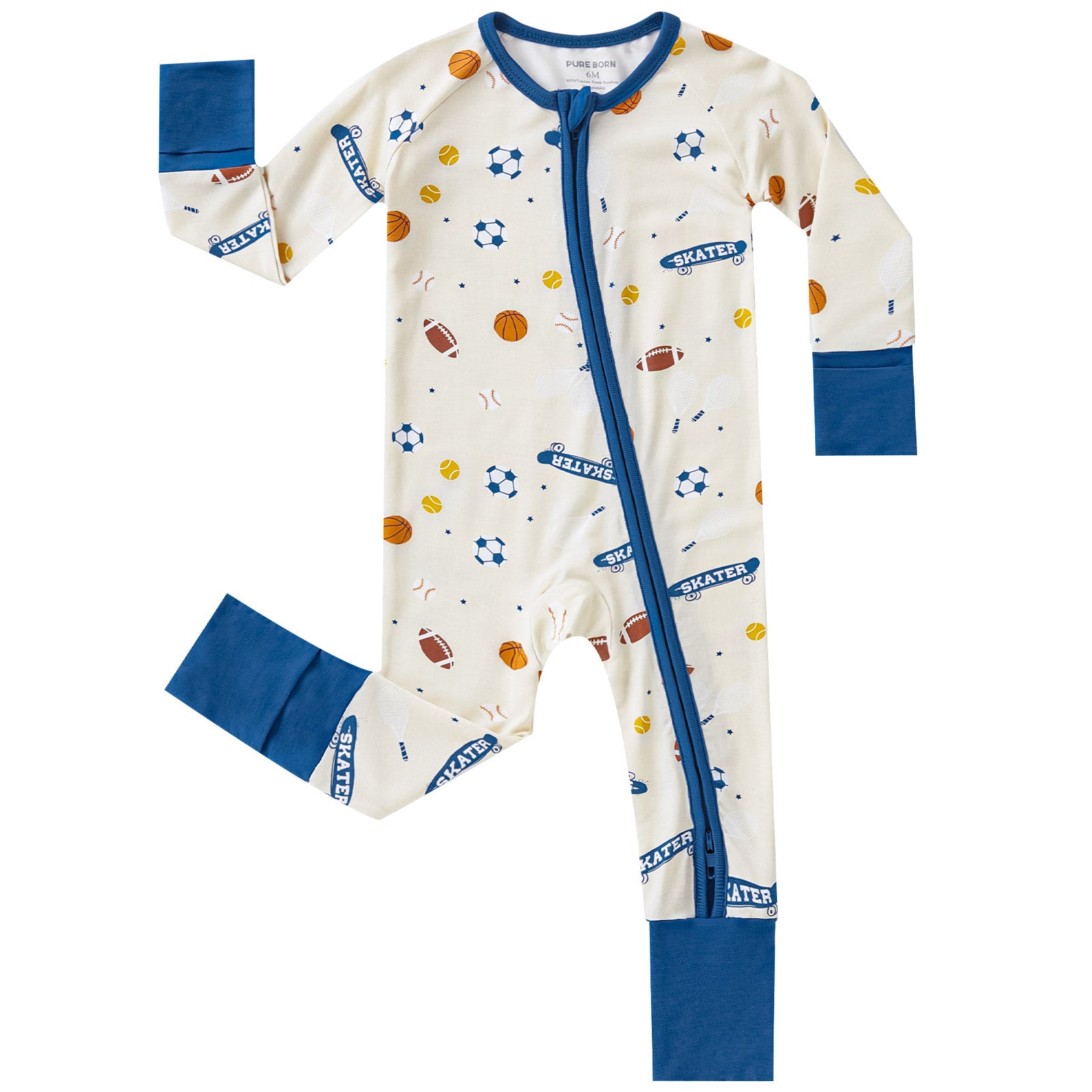 pureborn Baby Boys Sleeper Viscose from Bamboo Pajamas 2-Way Zipper Snug Fit Sleepwear Blue Cowboy Boots 0-3 Months