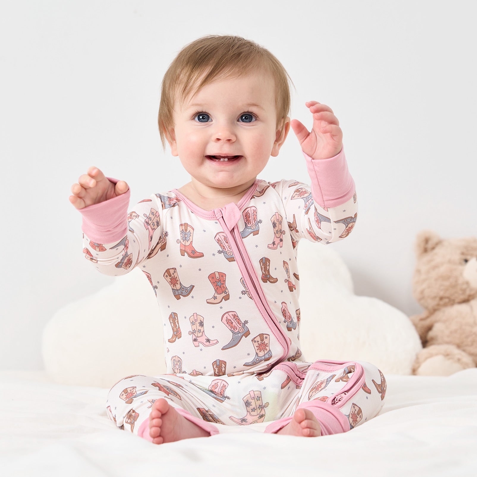 pureborn Baby Boys Sleeper Viscose from Bamboo Pajamas 2-Way Zipper Snug Fit Sleepwear Blue Cowboy Boots 0-3 Months