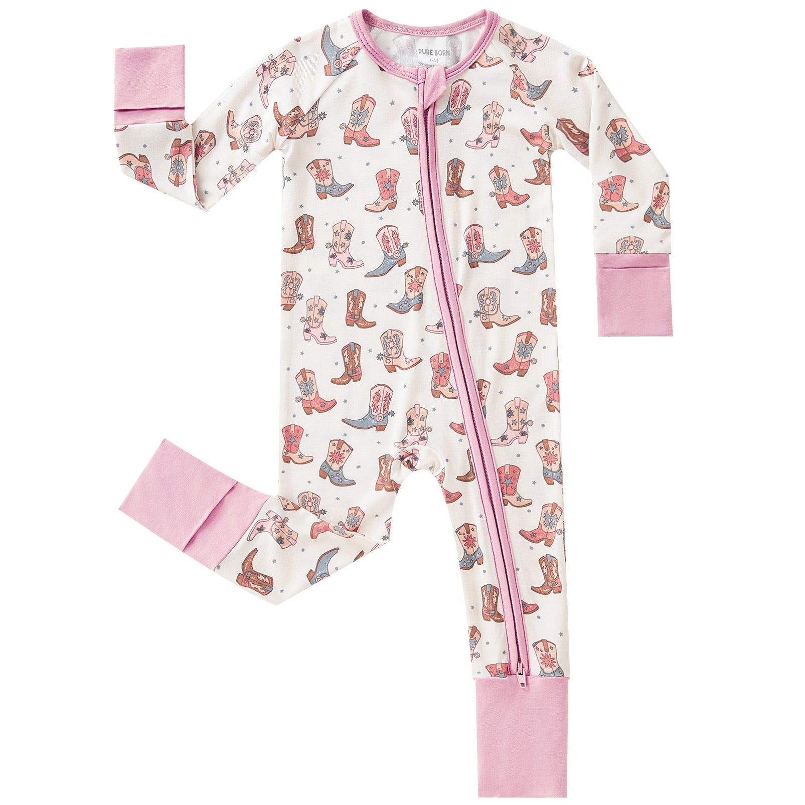 pureborn Baby Boys Sleeper Viscose from Bamboo Pajamas 2-Way Zipper Snug Fit Sleepwear Blue Cowboy Boots 0-3 Months