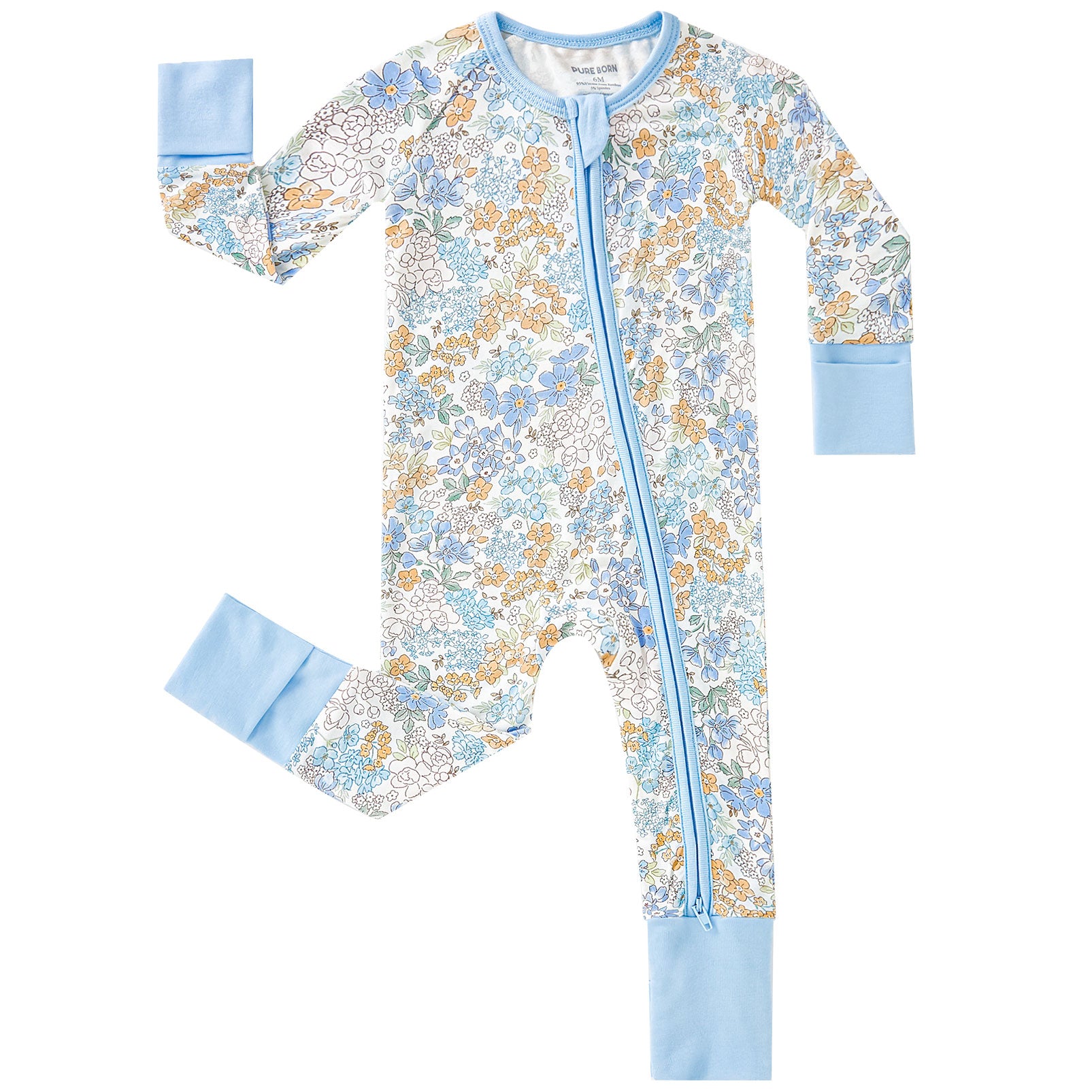 pureborn Baby Boys Sleeper Viscose from Bamboo Pajamas 2-Way Zipper Snug Fit Sleepwear Blue Cowboy Boots 0-3 Months