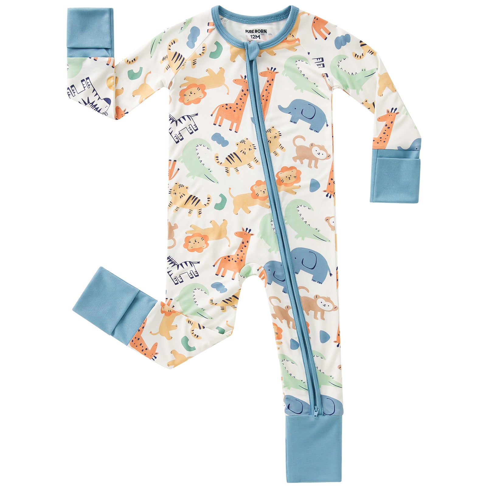 pureborn Baby Boys Sleeper Viscose from Bamboo Pajamas 2-Way Zipper Snug Fit Sleepwear Blue Cowboy Boots 0-3 Months