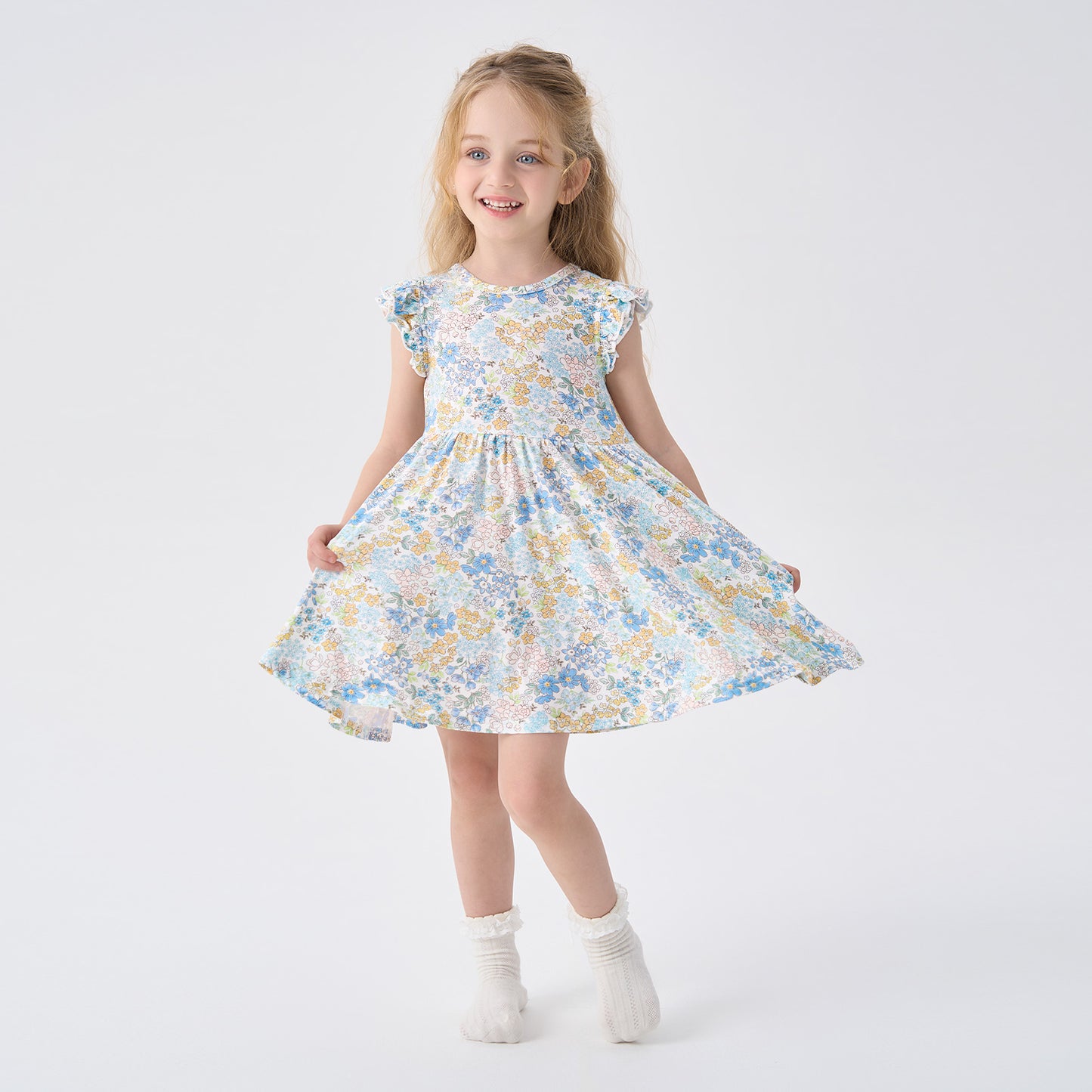 pureborn Baby Toddler Girl Viscose from Bamboo Dress Ruffled Sleeve 2-5T