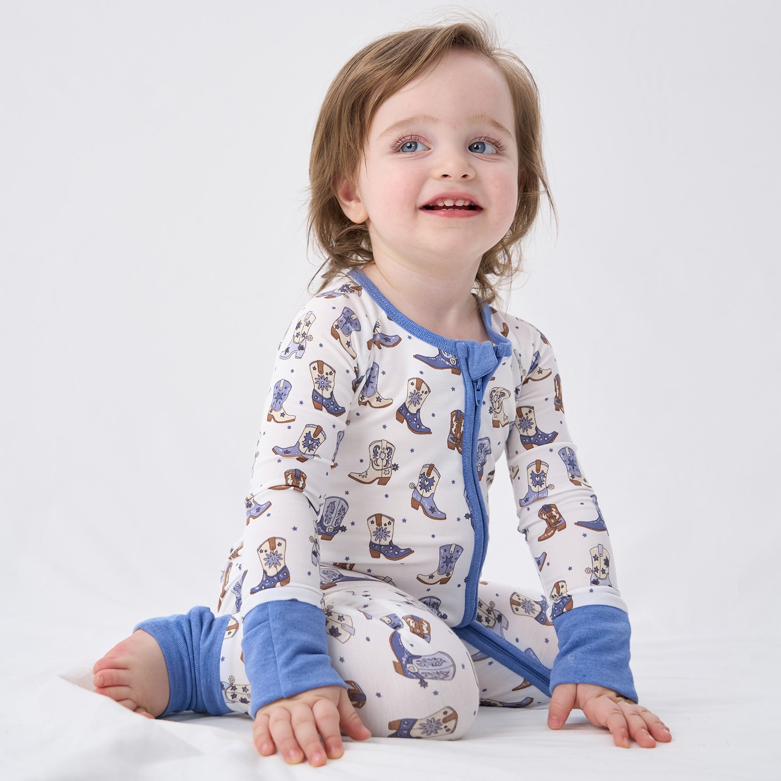 pureborn Baby Boys Sleeper Viscose from Bamboo Pajamas 2-Way Zipper Snug Fit Sleepwear Blue Cowboy Boots 0-3 Months