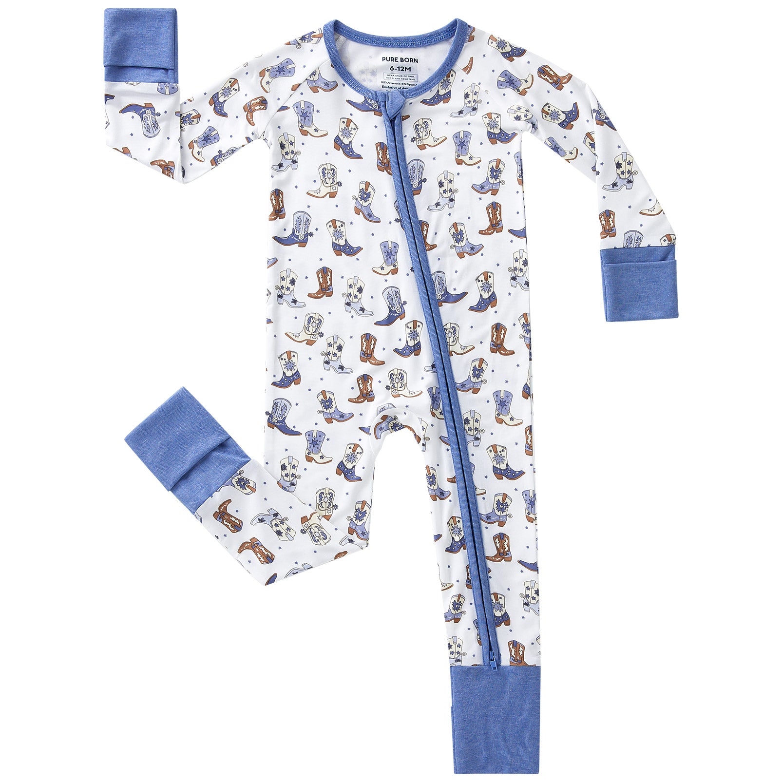 pureborn Baby Boys Sleeper Viscose from Bamboo Pajamas 2-Way Zipper Snug Fit Sleepwear Blue Cowboy Boots 0-3 Months