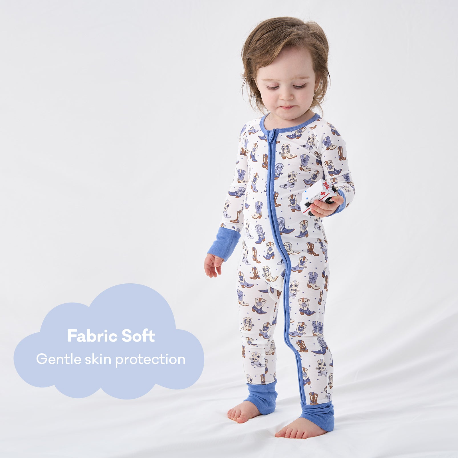 pureborn Baby Boys Sleeper Viscose from Bamboo Pajamas 2-Way Zipper Snug Fit Sleepwear Blue Cowboy Boots 0-3 Months