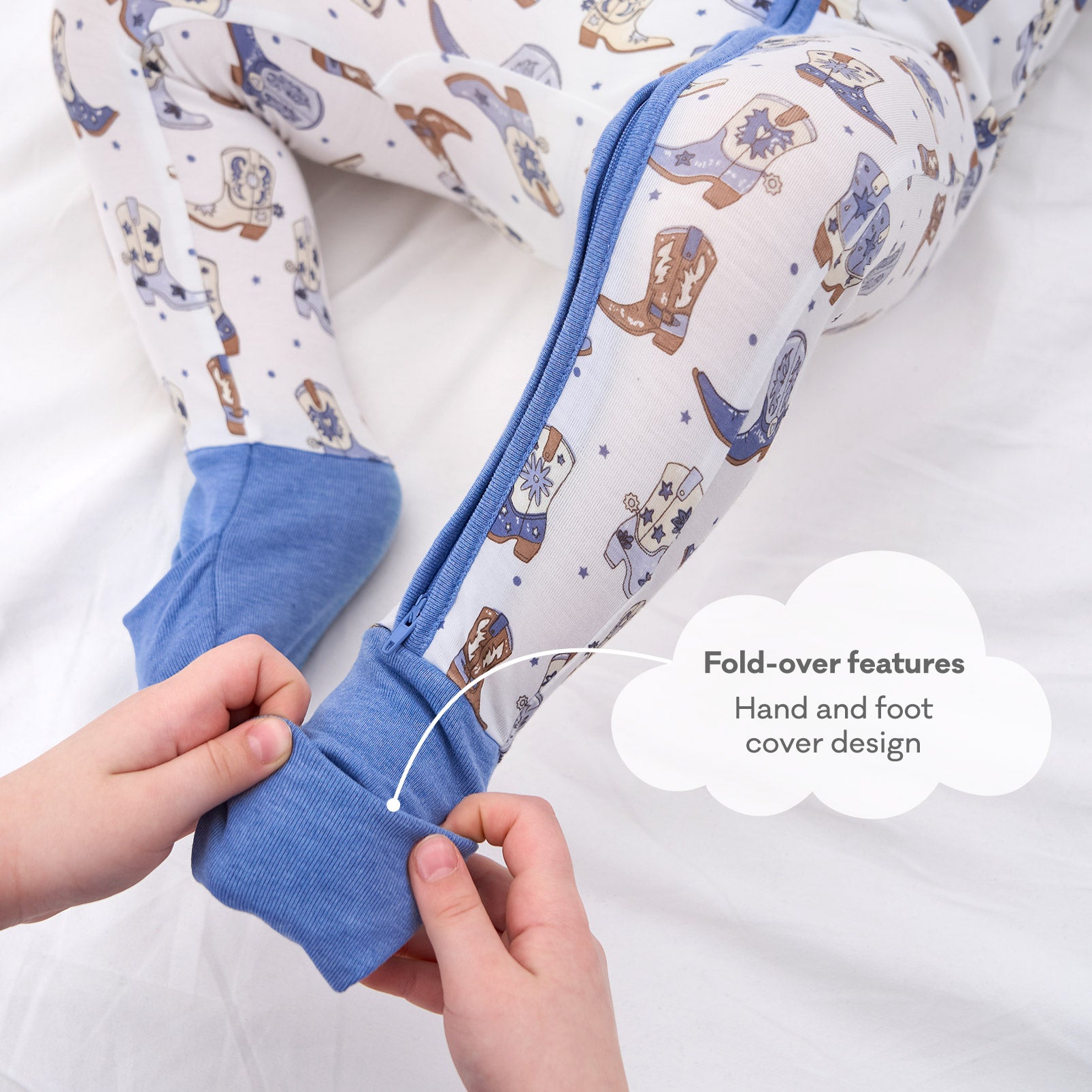 pureborn Baby Boys Sleeper Viscose from Bamboo Pajamas 2-Way Zipper Snug Fit Sleepwear Blue Cowboy Boots 0-3 Months