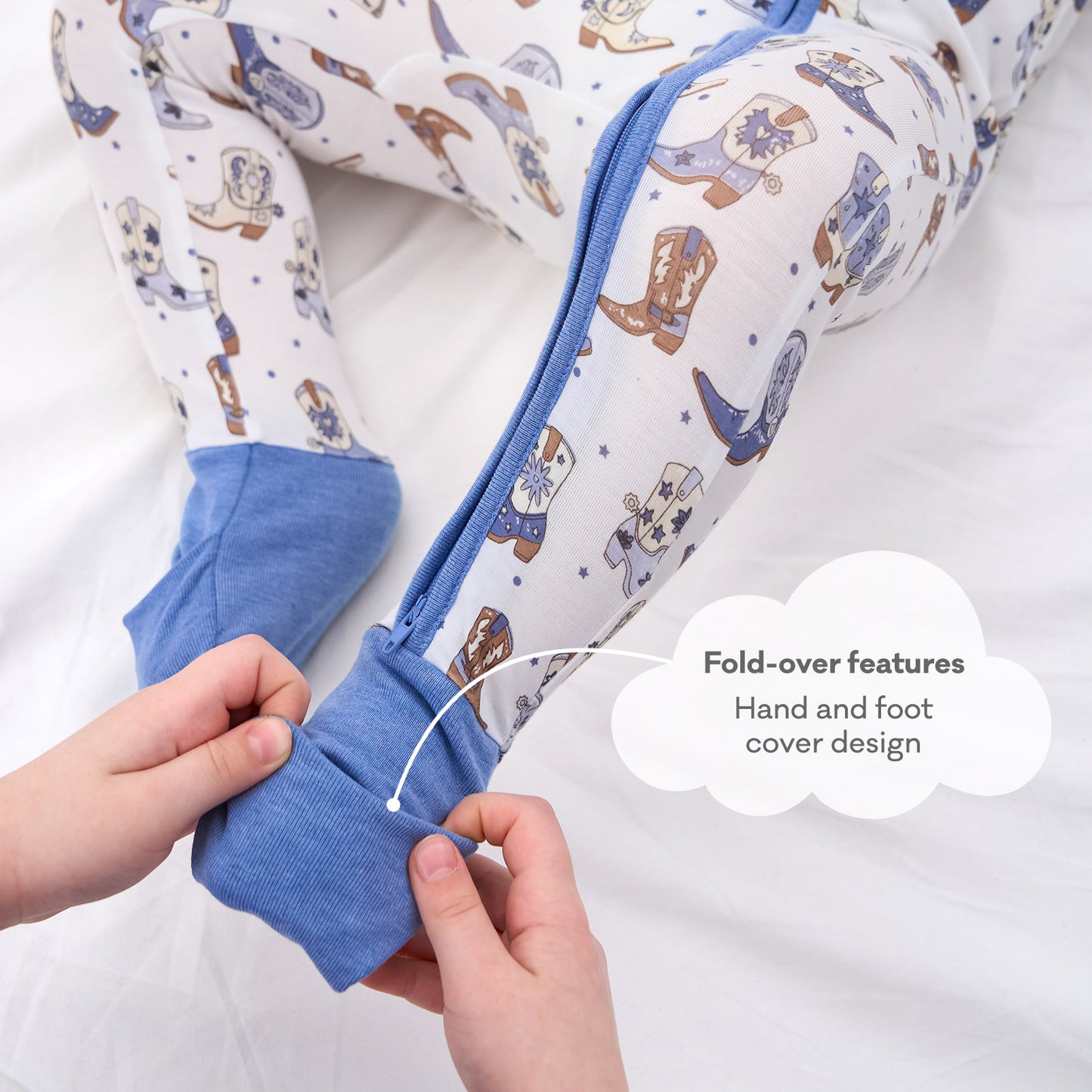 pureborn Baby Boys Sleeper Viscose from Bamboo Pajamas 2-Way Zipper Snug Fit Sleepwear Blue Cowboy Boots 0-3 Months