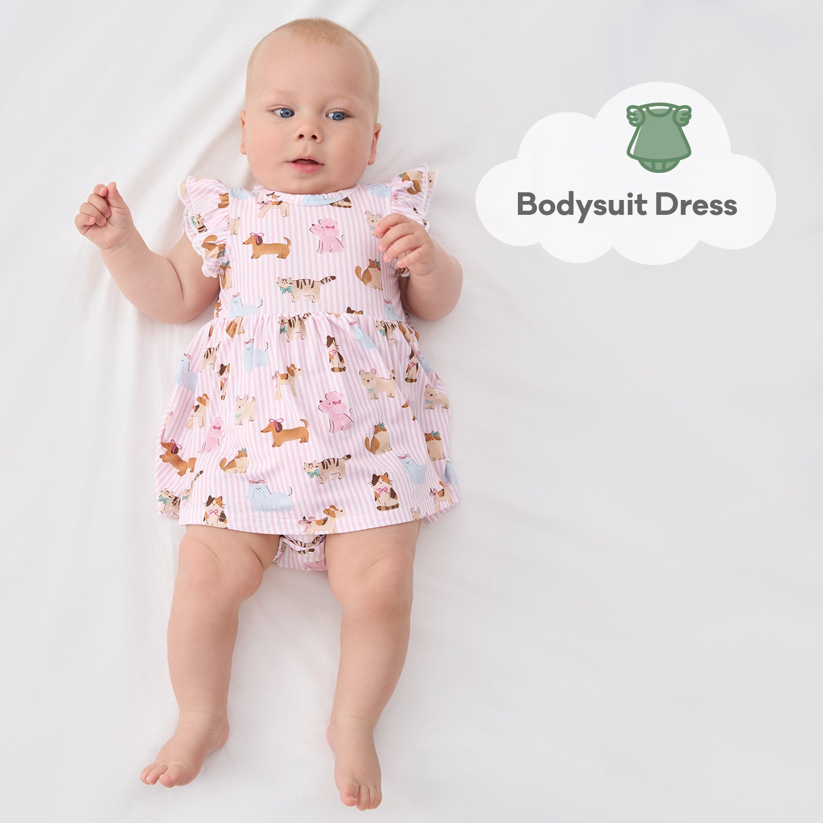 pureborn Baby GIrls Viscose from Bamboo Bodysuit Dress Ruffle Sleeve Romper Playwear Dresses 0-24M