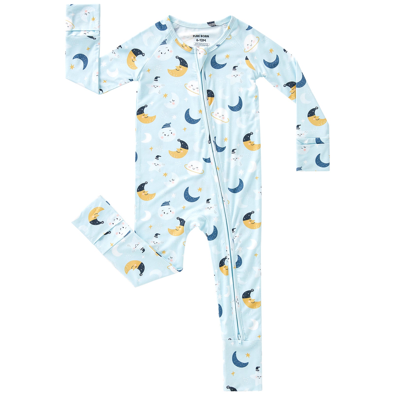 pureborn Baby Boys Sleeper Viscose from Bamboo Pajamas 2-Way Zipper Snug Fit Sleepwear Blue Cowboy Boots 0-3 Months