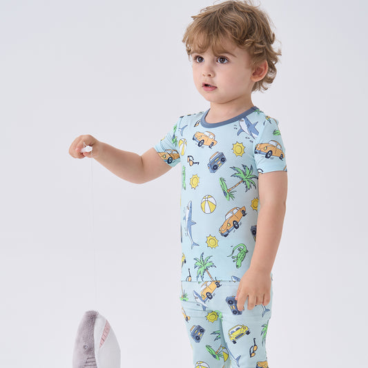 Viscose From Bamboo Pajamas Short Sleeve Long Pants Set