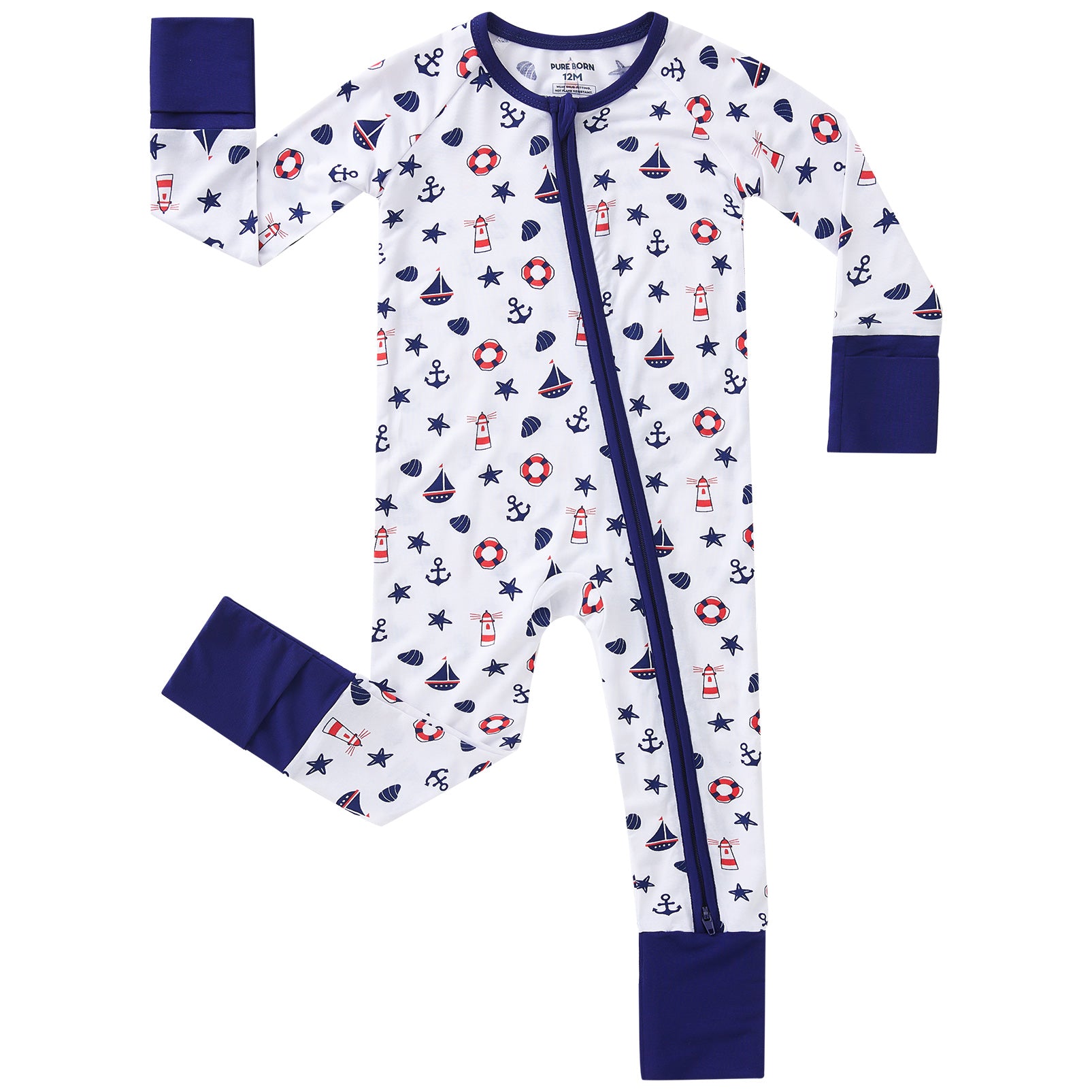pureborn Baby Boys Sleeper Viscose from Bamboo Pajamas 2-Way Zipper Snug Fit Sleepwear Blue Cowboy Boots 0-3 Months