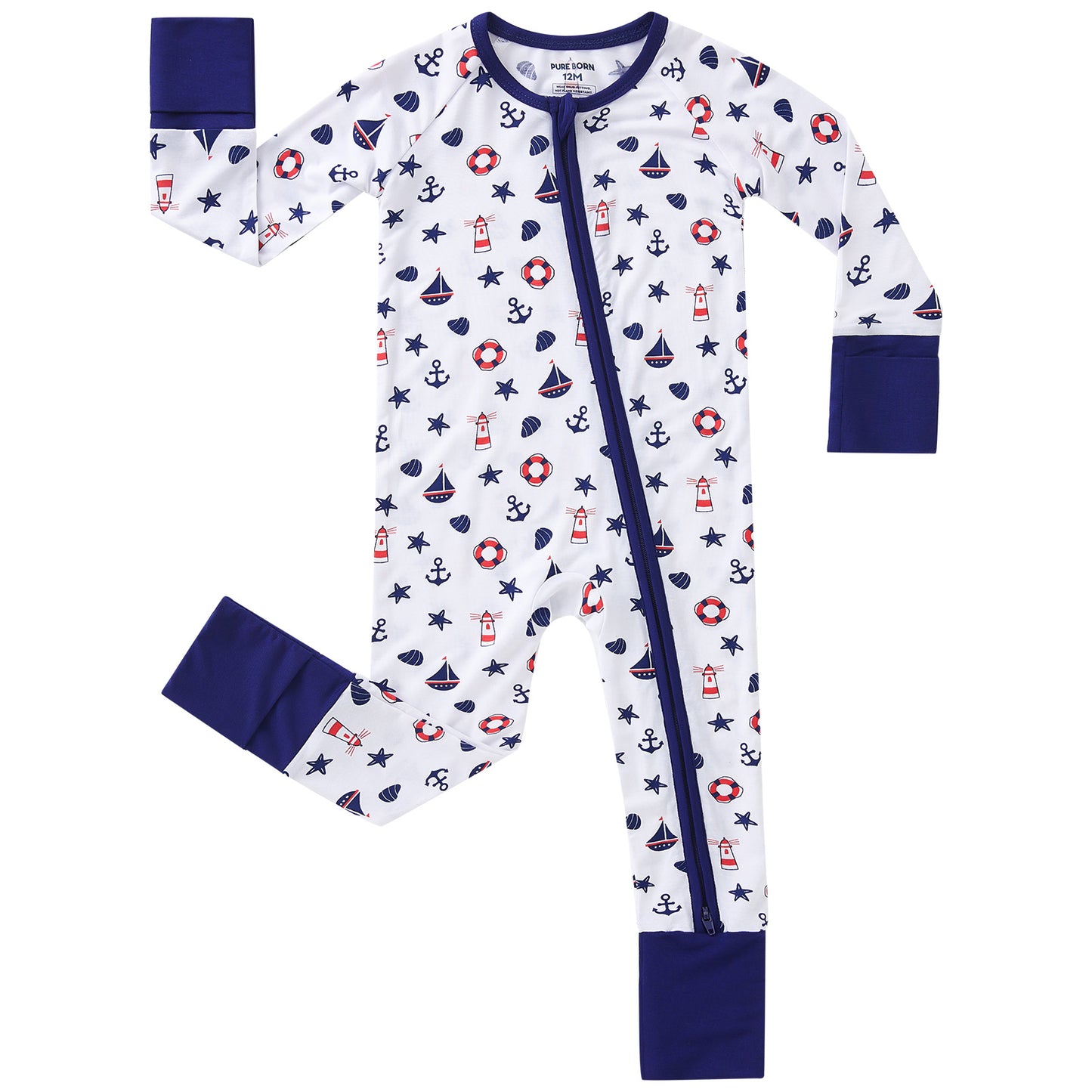 pureborn Baby Boys Sleeper Viscose from Bamboo Pajamas 2-Way Zipper Snug Fit Sleepwear Blue Cowboy Boots 0-3 Months