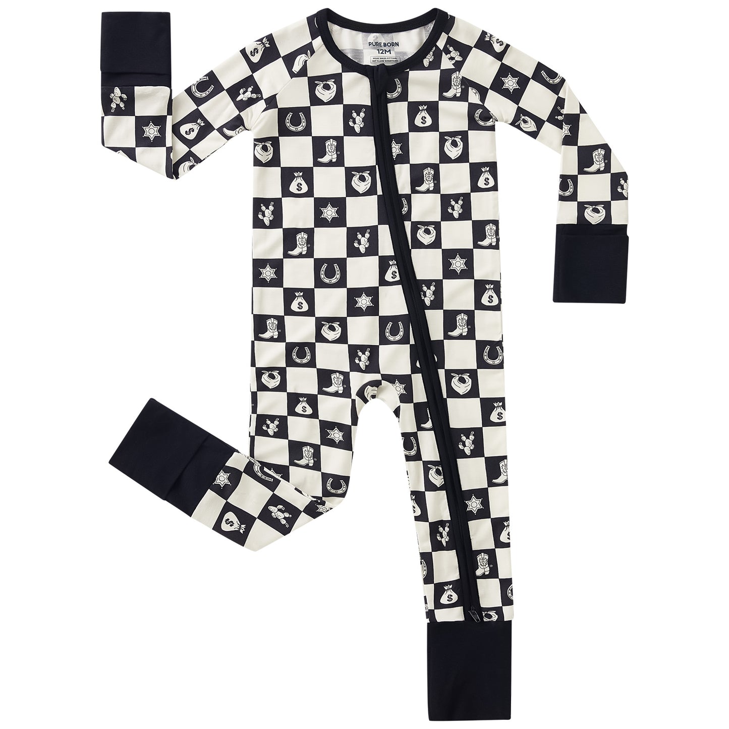 pureborn Baby Boys Sleeper Viscose from Bamboo Pajamas 2-Way Zipper Snug Fit Sleepwear Blue Cowboy Boots 0-3 Months