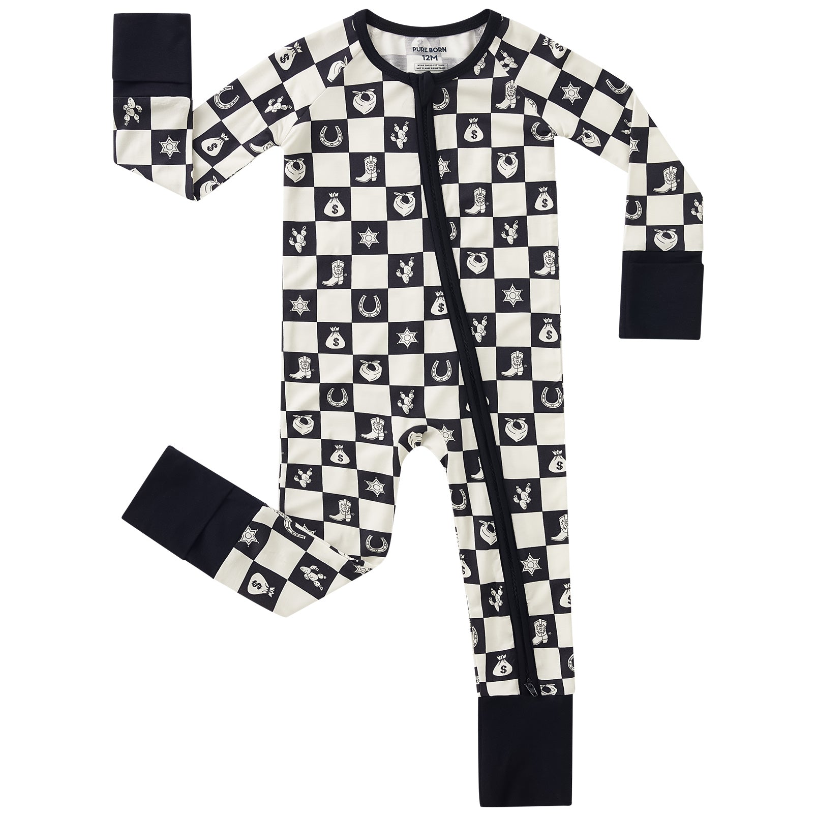pureborn Baby Boys Sleeper Viscose from Bamboo Pajamas 2-Way Zipper Snug Fit Sleepwear Blue Cowboy Boots 0-3 Months