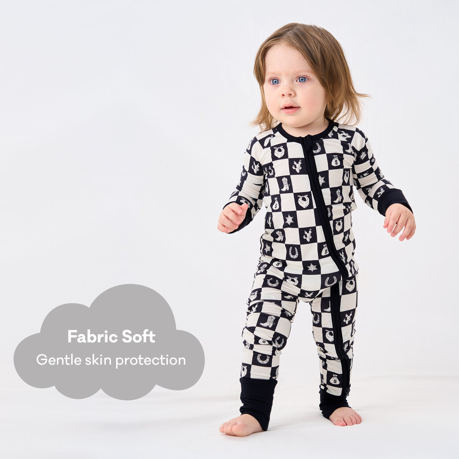 pureborn Baby Boys Sleeper Viscose from Bamboo Pajamas 2-Way Zipper Snug Fit Sleepwear Blue Cowboy Boots 0-3 Months