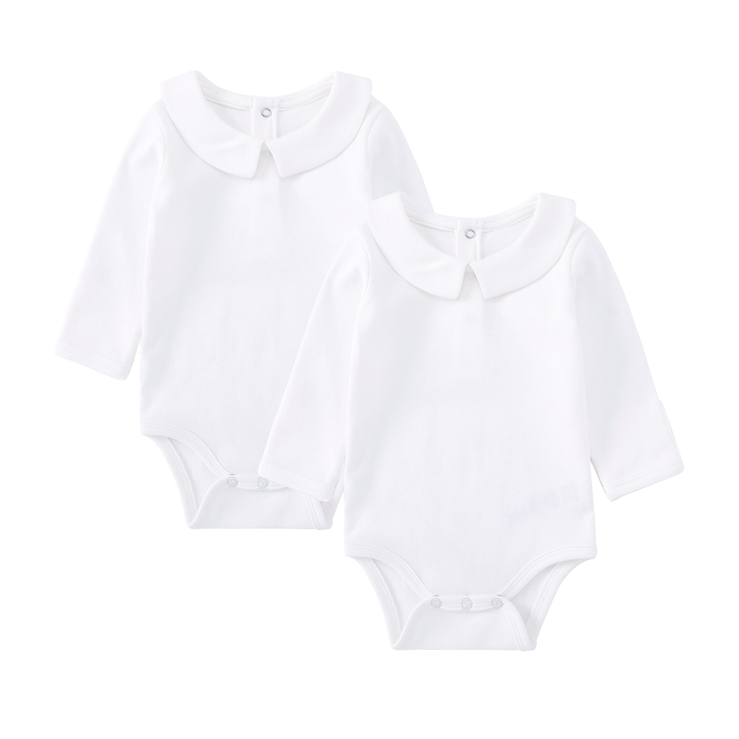 pureborn 2-Pack Unisex Baby Bodysuit Solid Baptism Long Sleeve peter pan collar White 12-18 Months