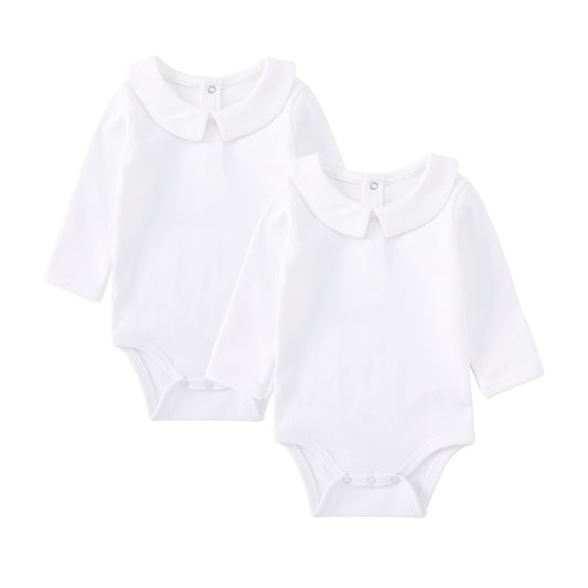 pureborn 2-Pack Unisex Baby Bodysuit Solid Baptism Long Sleeve peter pan collar White 12-18 Months