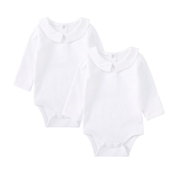 pureborn 2-Pack Unisex Baby Bodysuit Solid Baptism Long Sleeve peter pan collar White 12-18 Months
