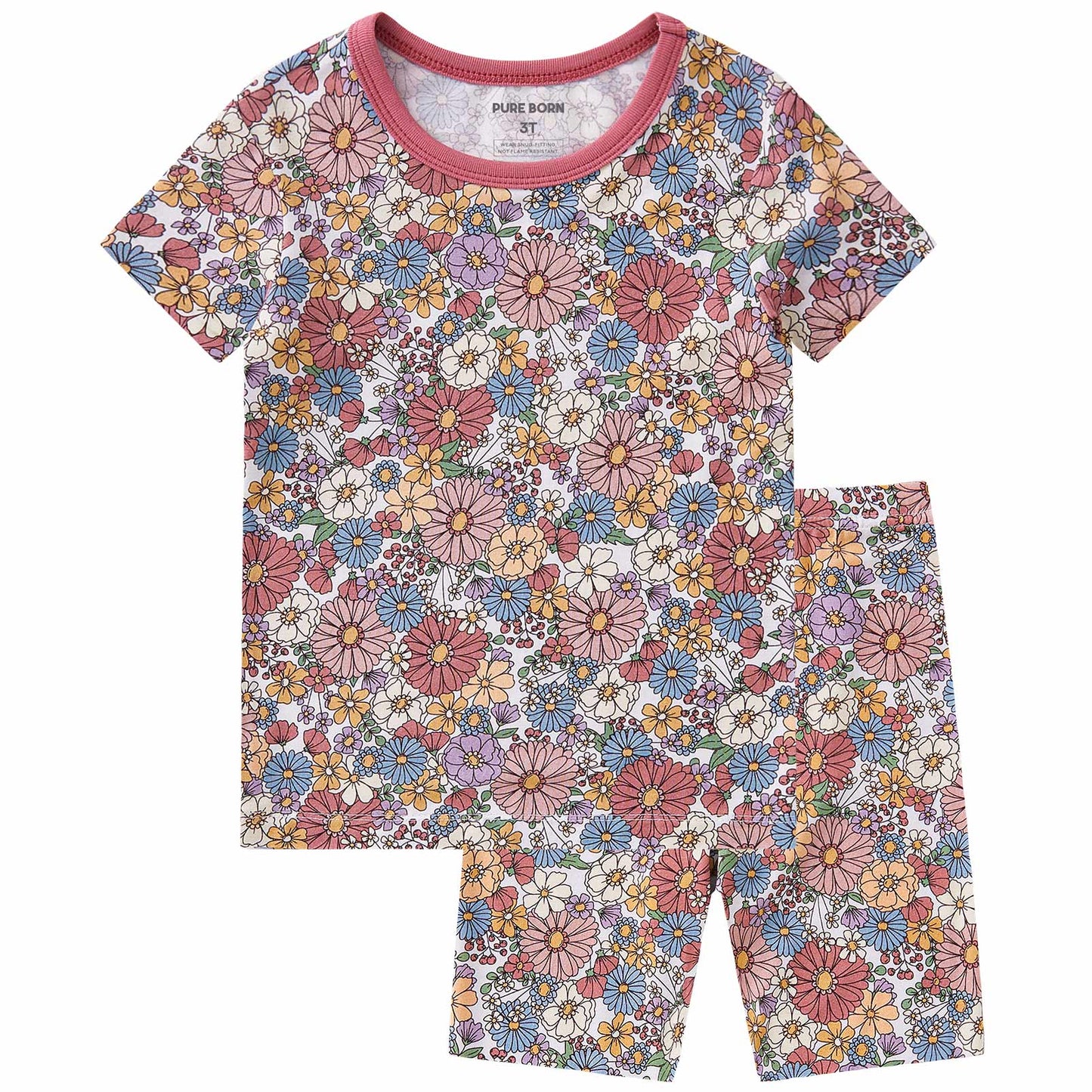 pureborn Toddler Little Kids Viscose From Bamboo Pajamas Set Short Sleeve Pjs Snug Fit Sleepwear 2pcs