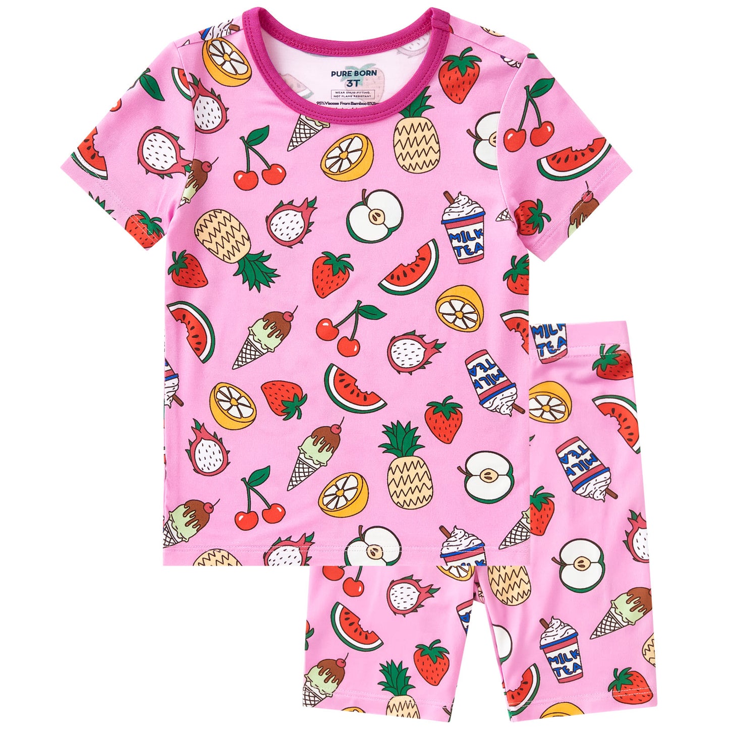 pureborn Toddler Little Kids Viscose From Bamboo Pajamas Set Short Sleeve Pjs Snug Fit Sleepwear 2pcs