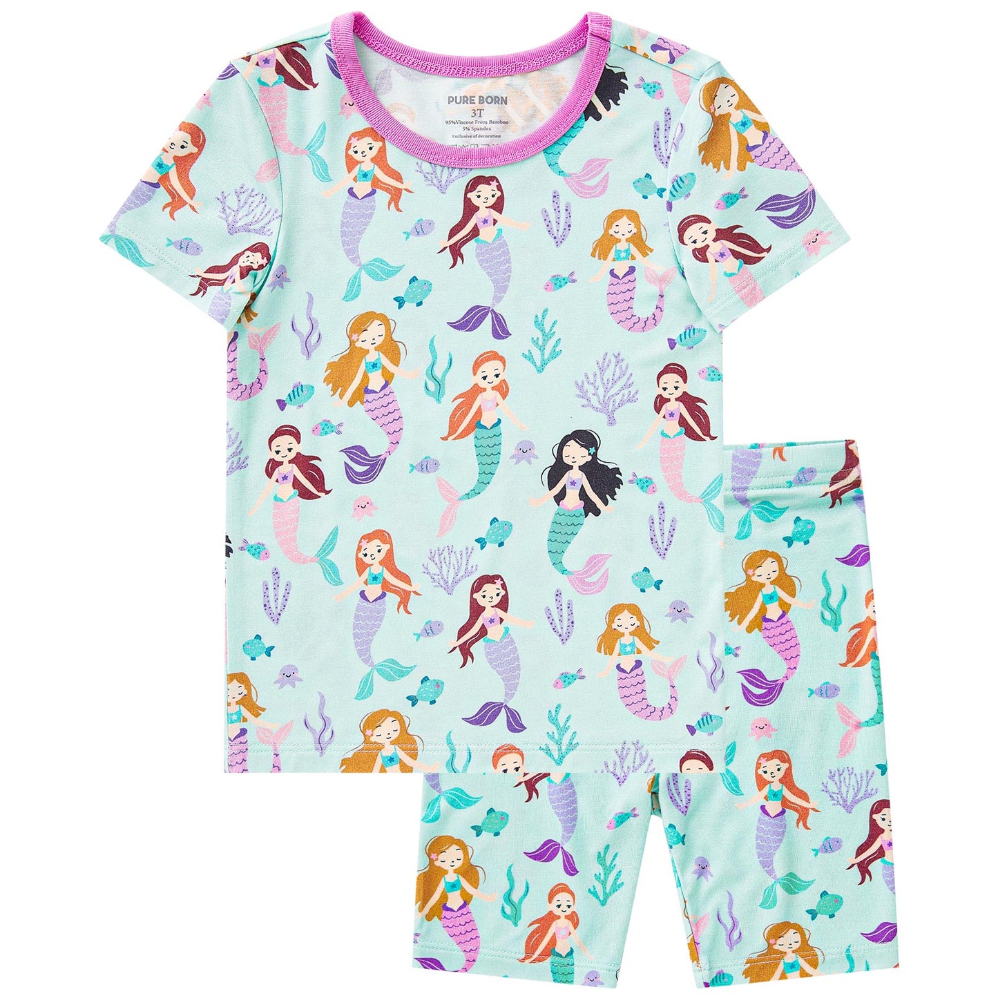 pureborn Toddler Little Kids Viscose From Bamboo Pajamas Set Short Sleeve Pjs Snug Fit Sleepwear 2pcs